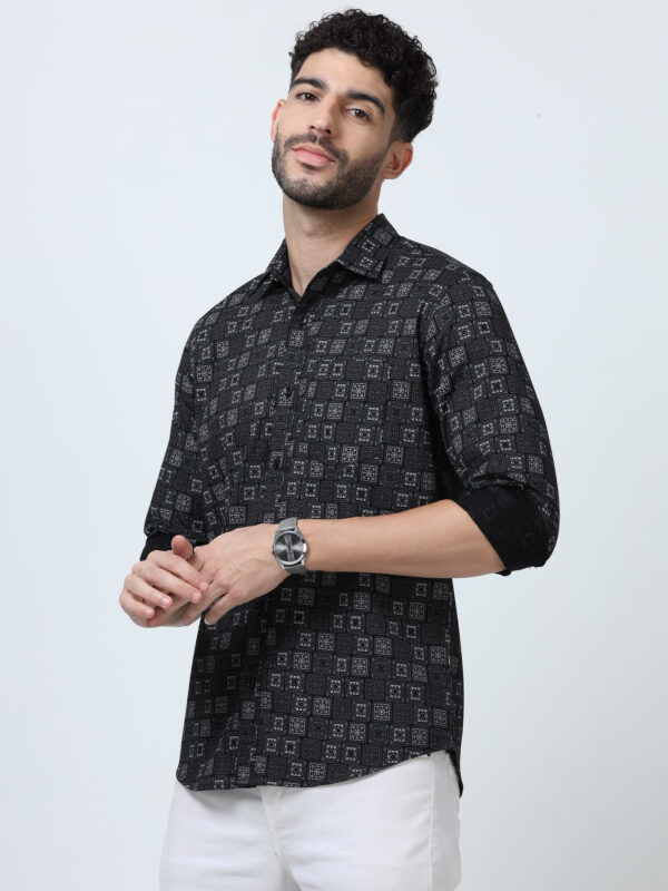 Printed Shirt - Men's Slim Fit Black with Traditional Design - Image 5