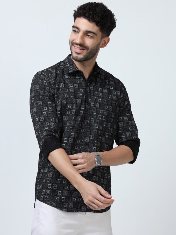 Printed Shirt - Men's Slim Fit Black with Traditional Design - Image 4