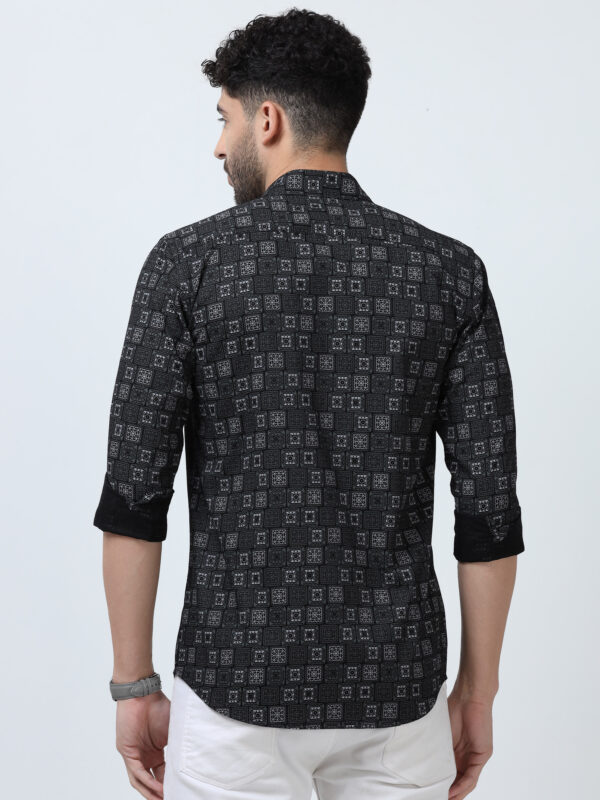 Printed Shirt - Men's Slim Fit Black with Traditional Design - Image 3