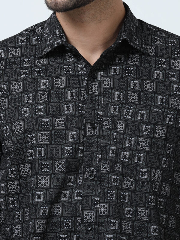 Printed Shirt - Men's Slim Fit Black with Traditional Design - Image 2