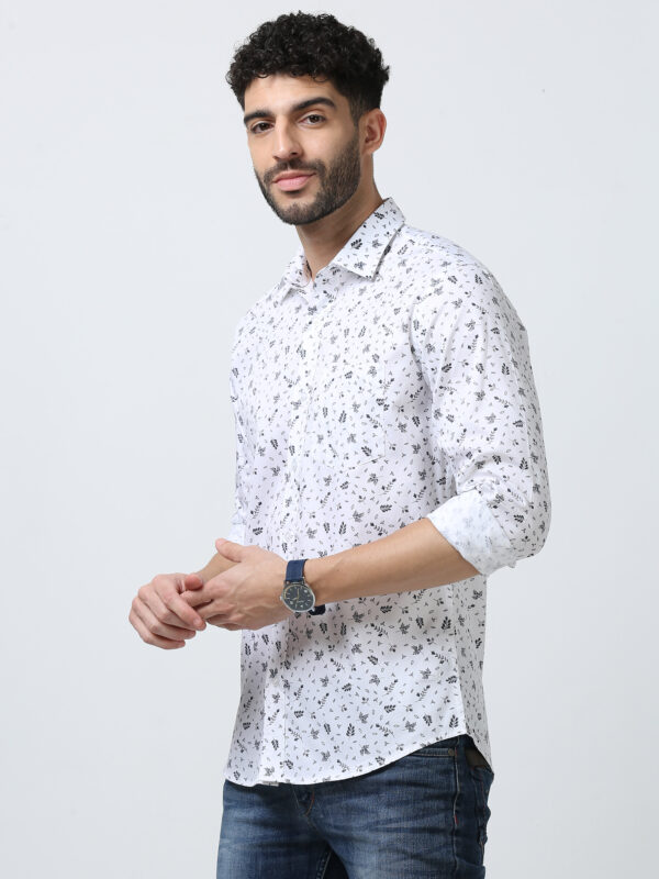 White Printed Shirt for Men - Floral Design|Premium Cotton - Image 2