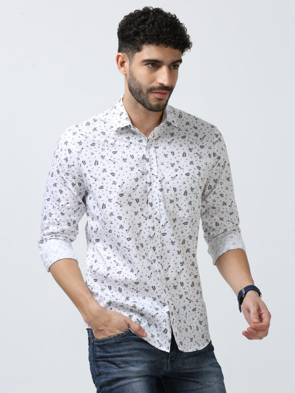 White Printed Shirt for Men - Floral Design|Premium Cotton - Image 3