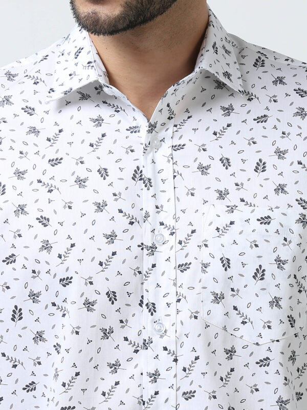 White Printed Shirt for Men - Floral Design|Premium Cotton - Image 5