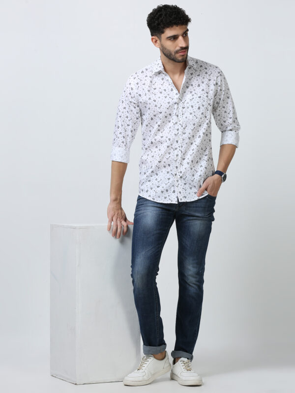 White Printed Shirt for Men - Floral Design|Premium Cotton - Image 6